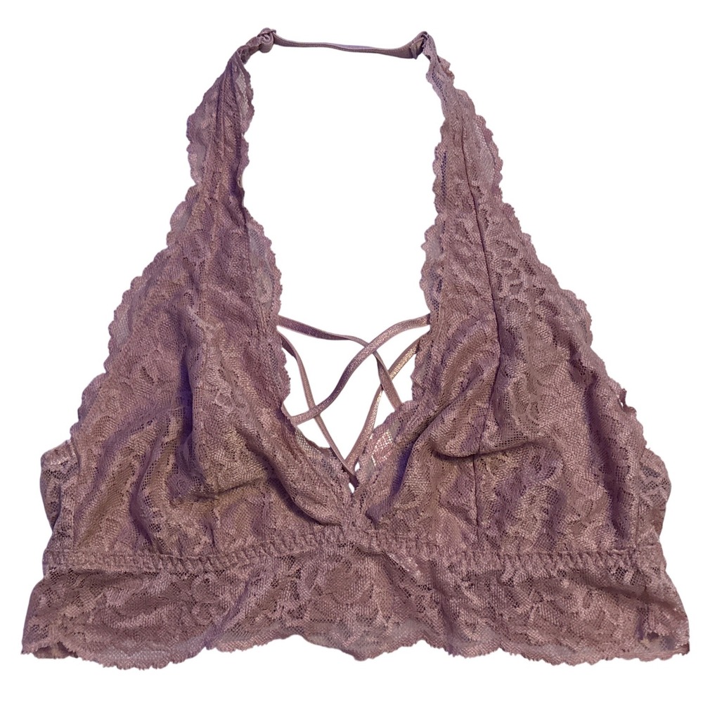 PINK Victoria's Secret Mauve Lace Halter Bralette Strappy Back Medium